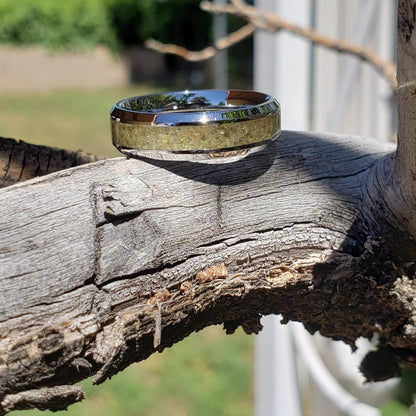 Mellow Ring - Yellow Garnet Crystal Inlay, Tungsten Titanium Ceramic, Men Women, Wedding Ring, His Hers Promise, Engagement Ring 8mm 6mm