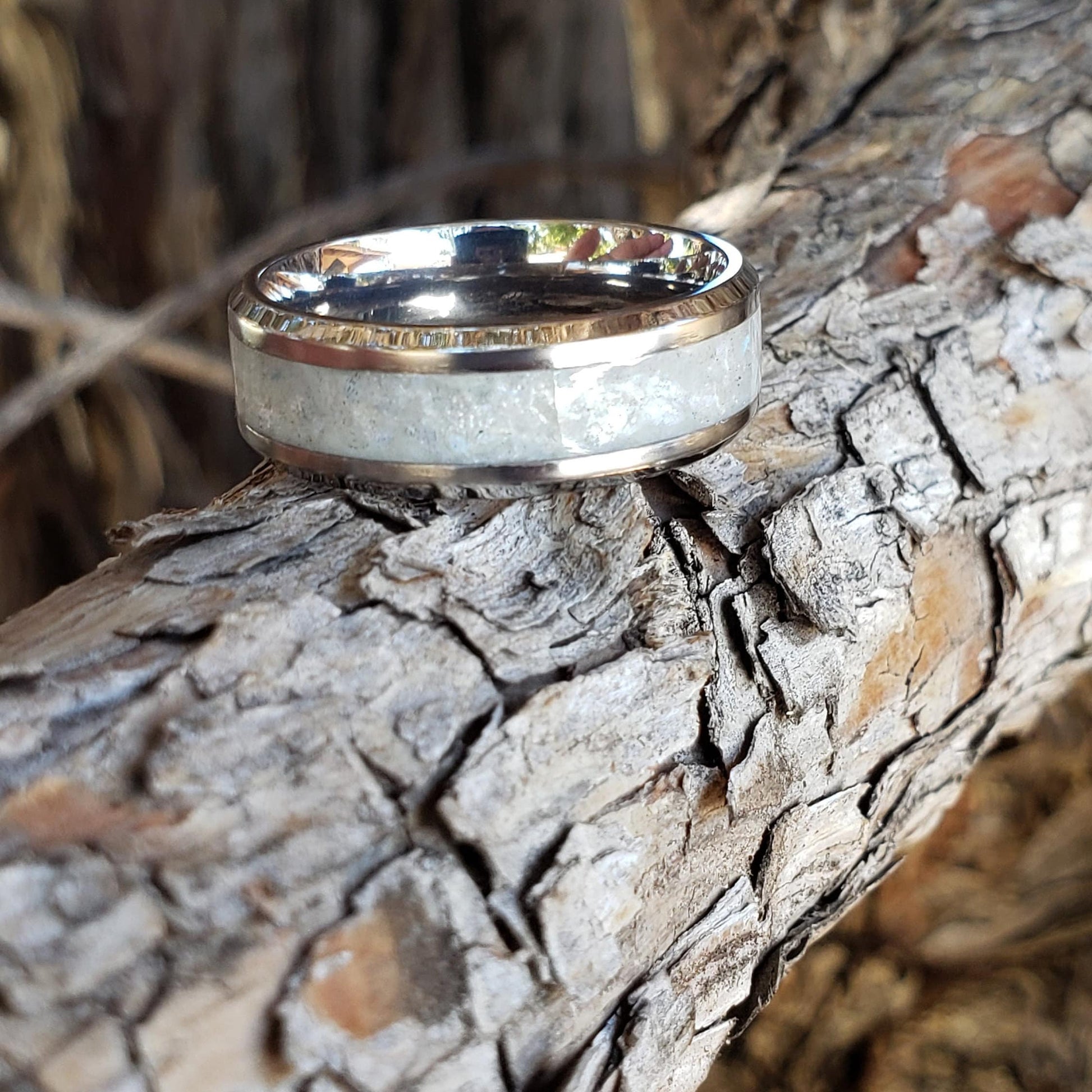 Moon Spirit Ring - Moonstone Crystal Inlay, Tungsten Titanium Ceramic, Men Women, Wedding Ring, His Hers Promise, Engagement Ring 8mm 6mm