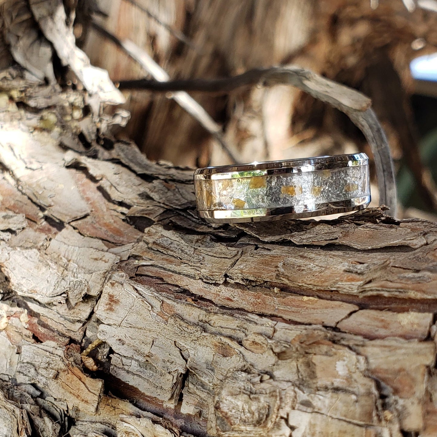 Sol Ring - Herkimer Diamond & Sunstone Crystal Inlay, Tungsten Titanium , Men Women, Wedding Ring, His Hers Promise, Engagement Ring 8mm 6mm