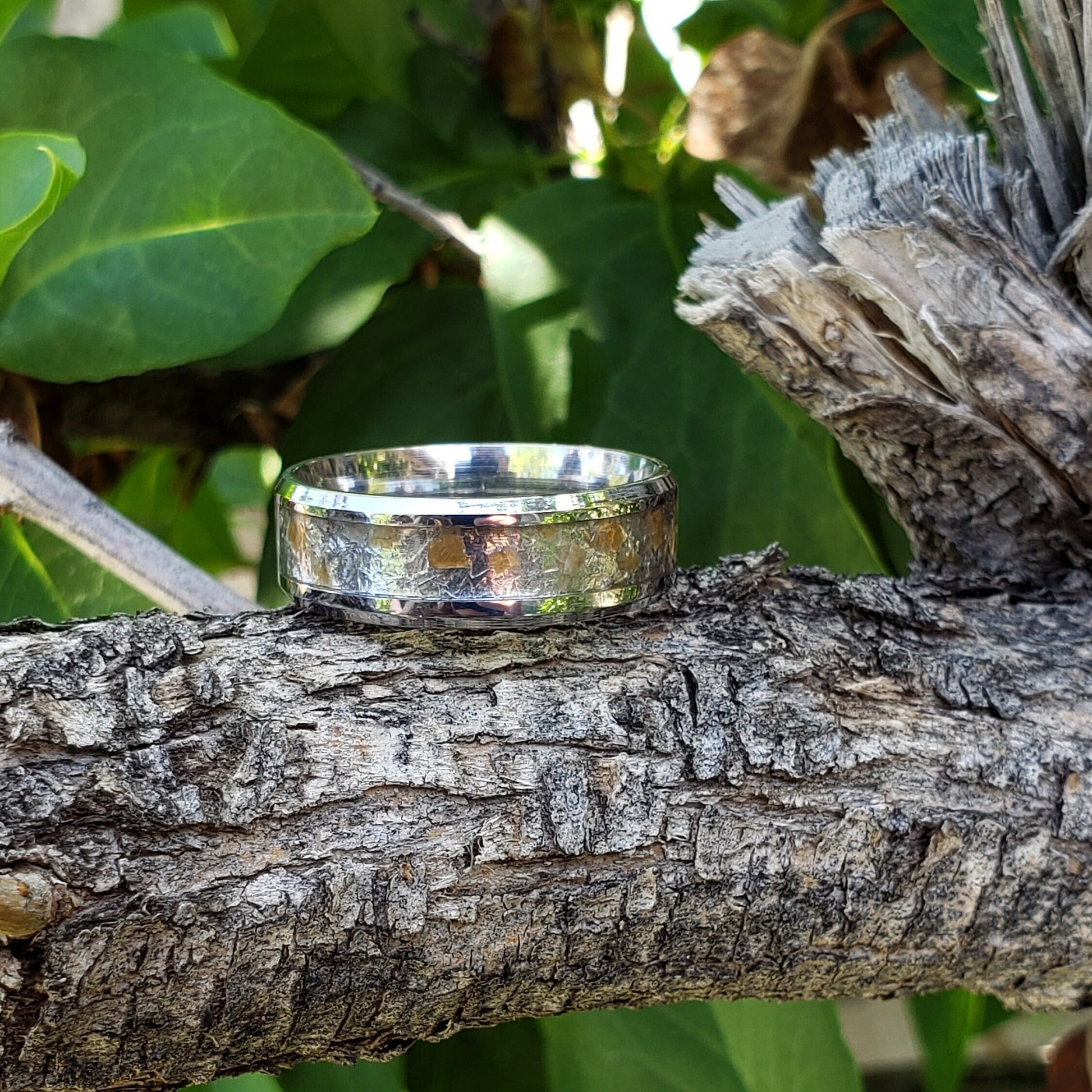 Sol Ring - Herkimer Diamond & Sunstone Crystal Inlay, Tungsten Titanium , Men Women, Wedding Ring, His Hers Promise, Engagement Ring 8mm 6mm