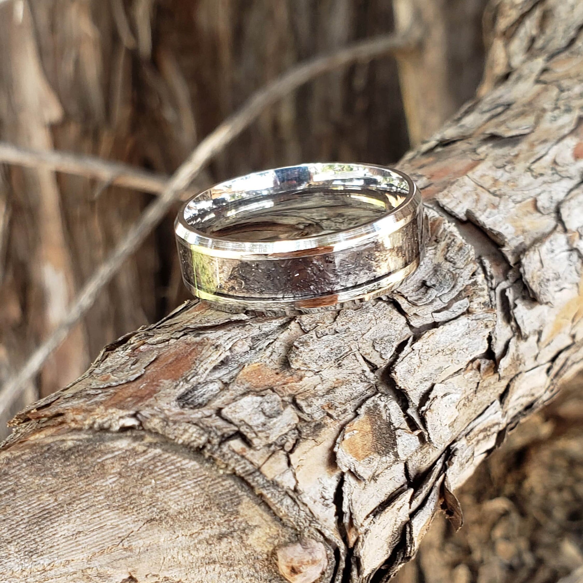 Apache Tears Ring - Crystal Inlay, Tungsten Titanium Ceramic, Men Women, Wedding Ring, His Hers Promise, Engagement Ring 8mm 6mm