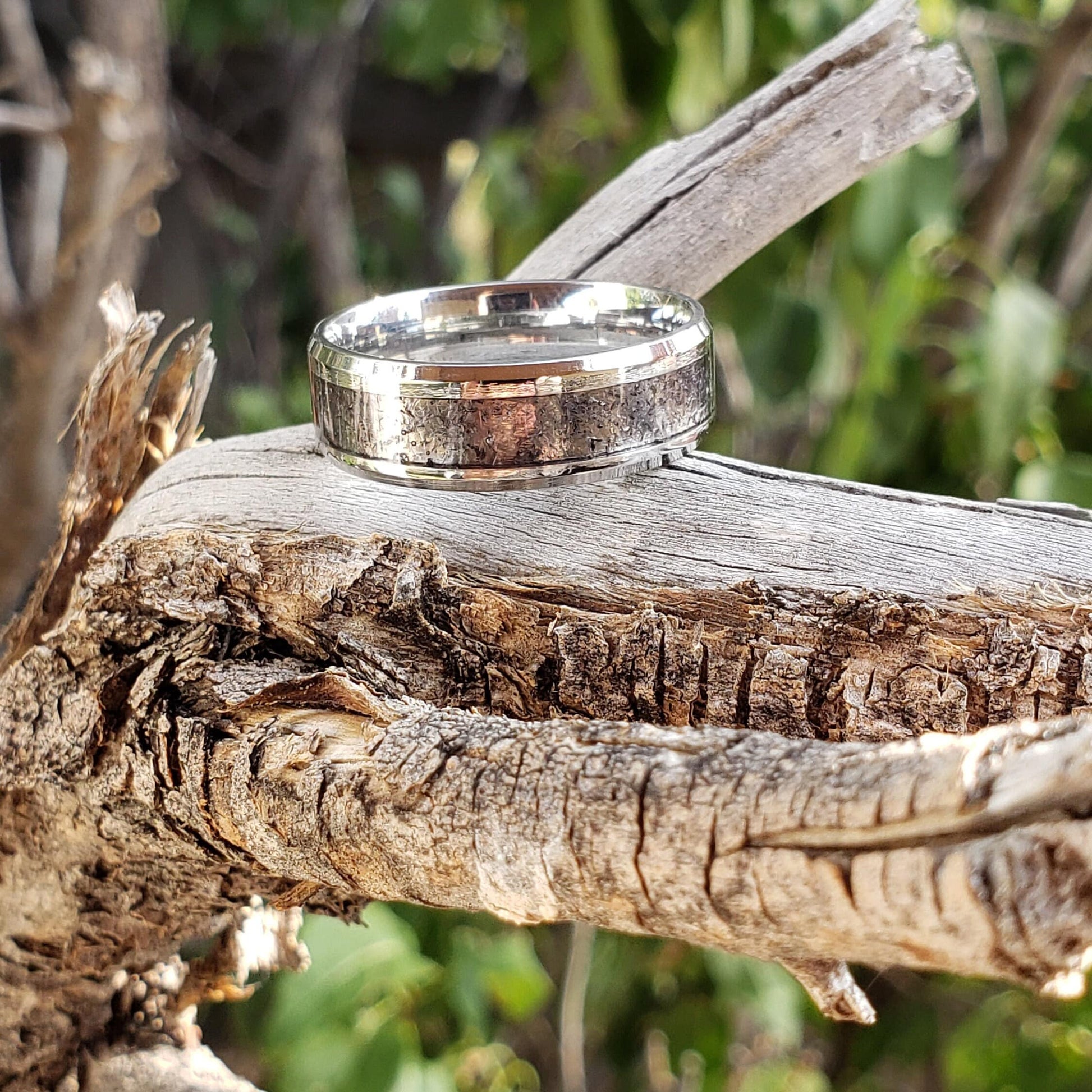 Apache Tears Ring - Crystal Inlay, Tungsten Titanium Ceramic, Men Women, Wedding Ring, His Hers Promise, Engagement Ring 8mm 6mm