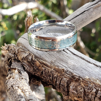 Open Sea Ring - Aquamarine Crystal Inlay, Tungsten Titanium Ceramic, Men Women, Wedding Ring, His Hers Promise, Engagement Ring 8mm 6mm