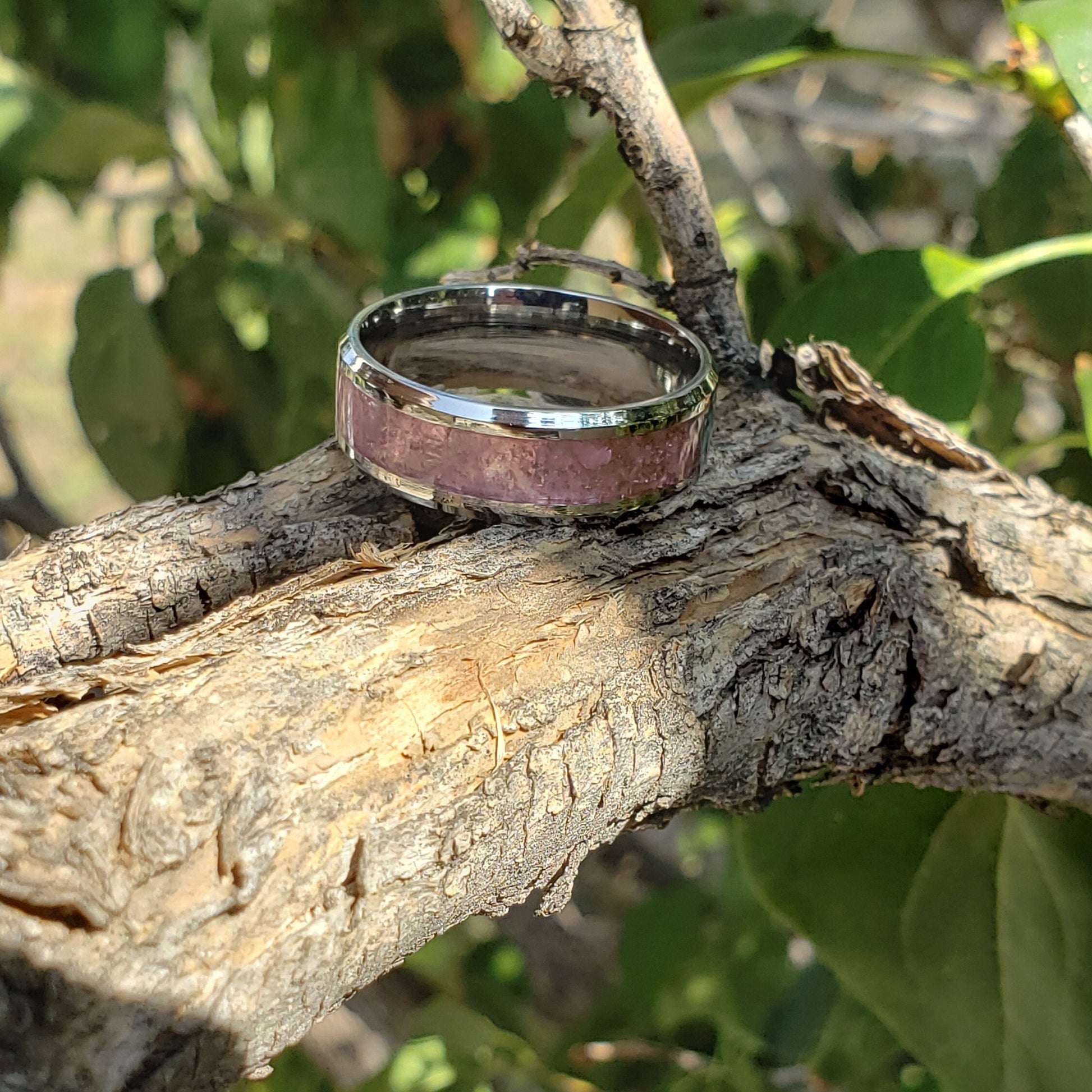Pure Love Ring - Rose Quartz Crystal Inlay, Tungsten Titanium Ceramic, Men Women, Wedding Ring, His Hers Promise, Engagement Ring 8mm 6mm