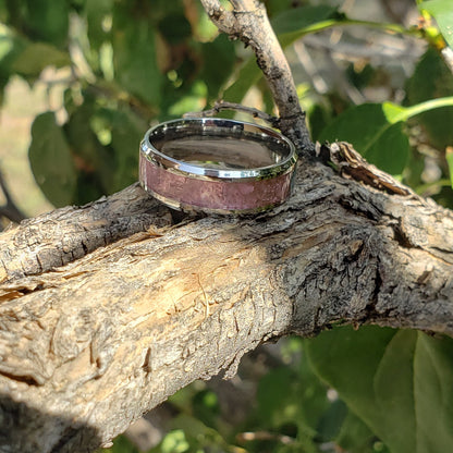 Pure Love Ring - Rose Quartz Crystal Inlay, Tungsten Titanium Ceramic, Men Women, Wedding Ring, His Hers Promise, Engagement Ring 8mm 6mm