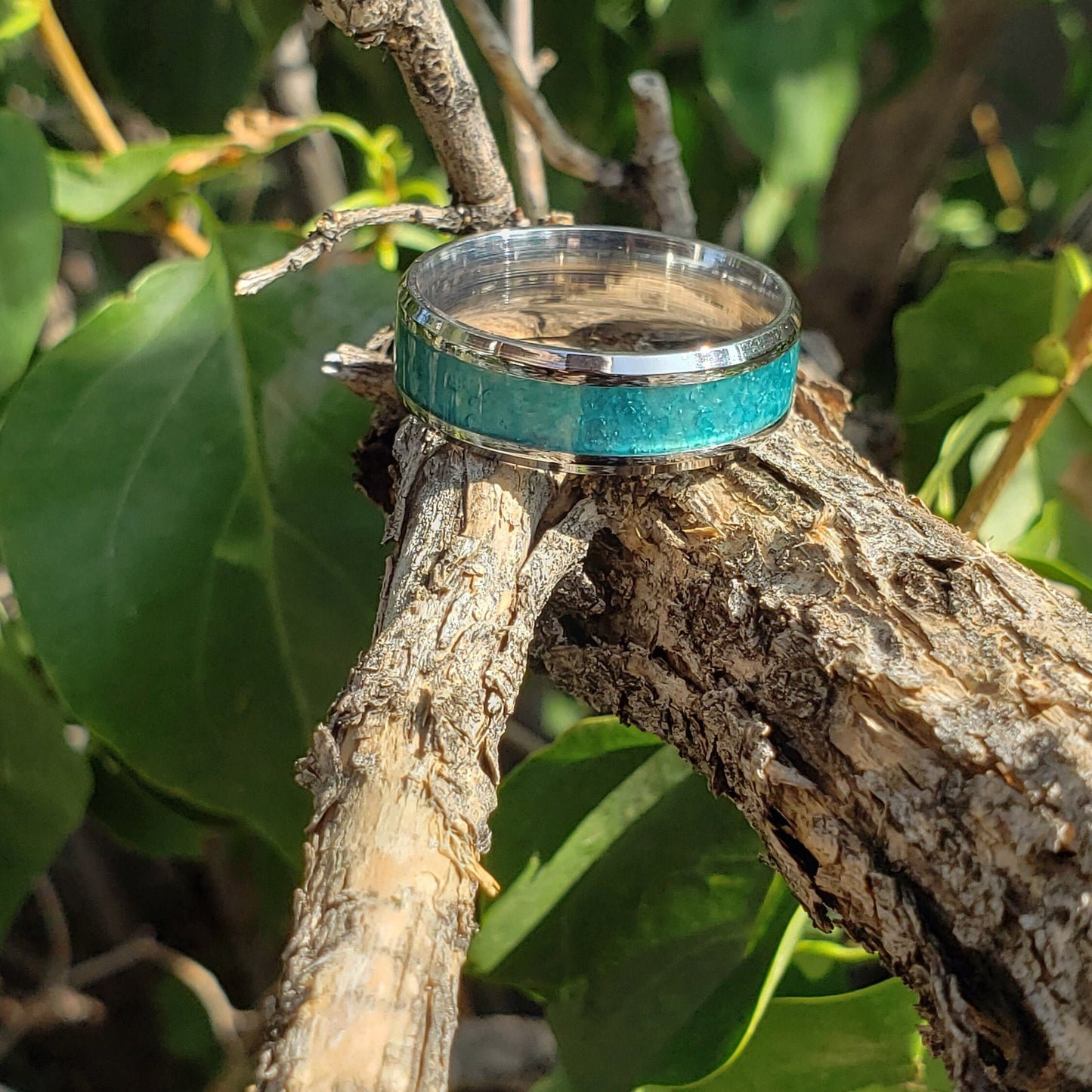 Amazon Ring - Amazonite Crystal Inlay, Tungsten Titanium Ceramic, Men Women, Wedding Ring, His Hers Promise, Engagement Ring 8mm 6mm