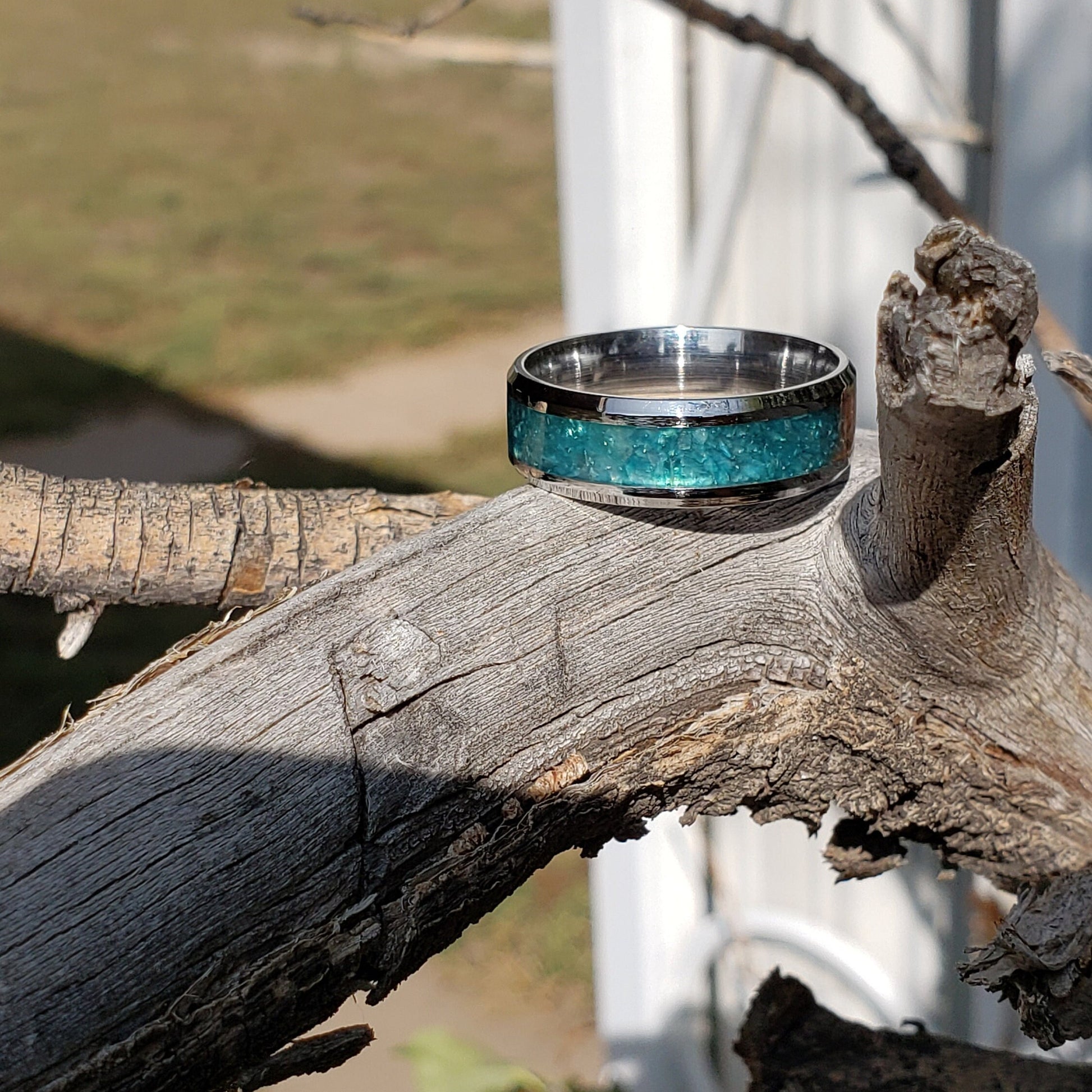 Amazon Ring - Amazonite Crystal Inlay, Tungsten Titanium Ceramic, Men Women, Wedding Ring, His Hers Promise, Engagement Ring 8mm 6mm