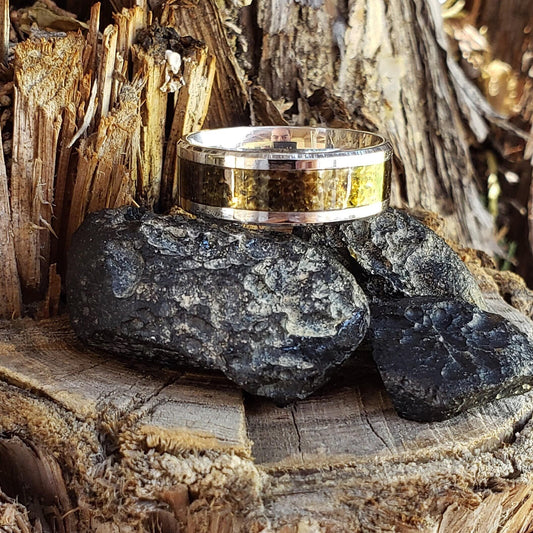 Tektite Crystal Inlay Ring, Tungsten Carbide Titanium Ceramic, Men & Women, Wedding Ring, His Hers Promise Ring, Engagement Ring, 8mm