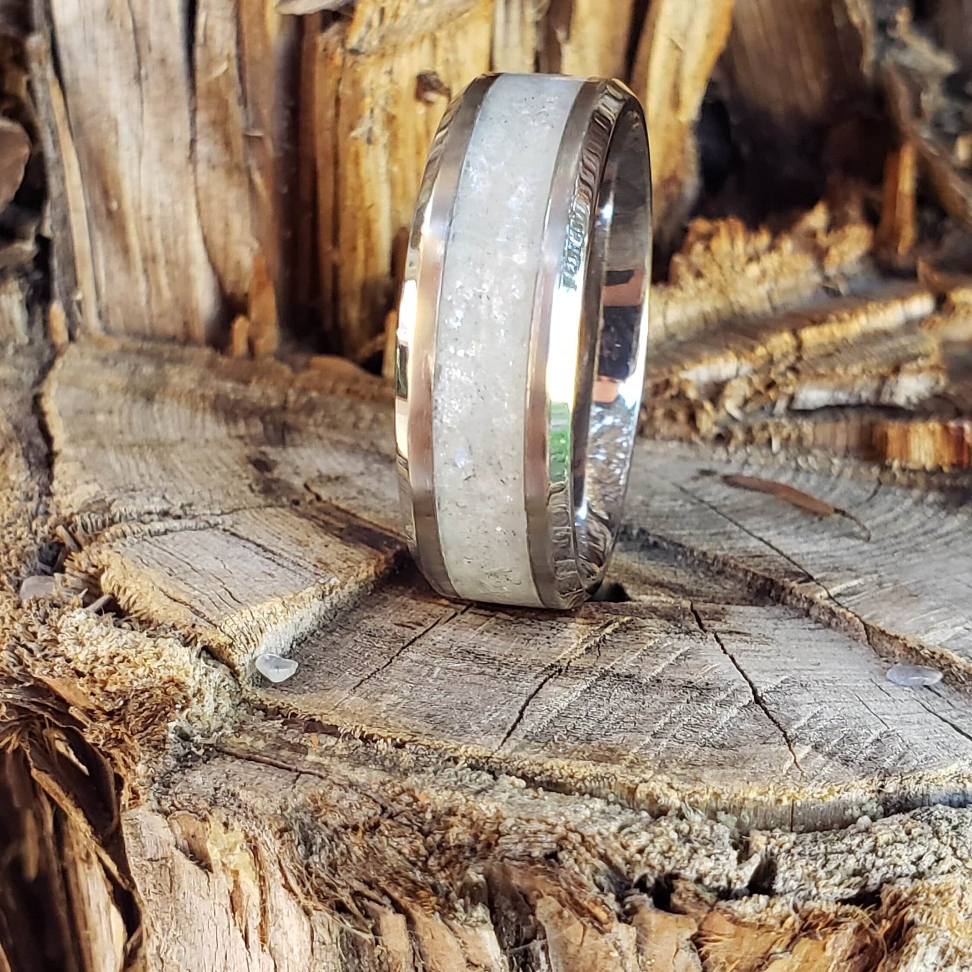 Moon Spirit Ring - Moonstone Crystal Inlay, Tungsten Titanium Ceramic, Men Women, Wedding Ring, His Hers Promise, Engagement Ring 8mm 6mm