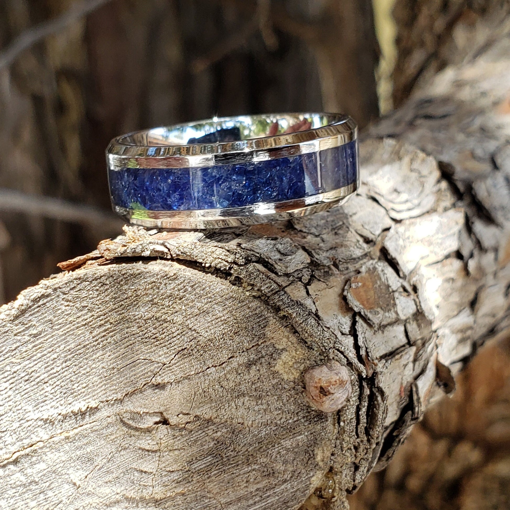 Wisdom Ring - Blue Sapphire Crystal Inlay, Tungsten Ceramic, Men Women, Wedding Ring, His Hers Promise, Engagement Ring 8mm 6mm