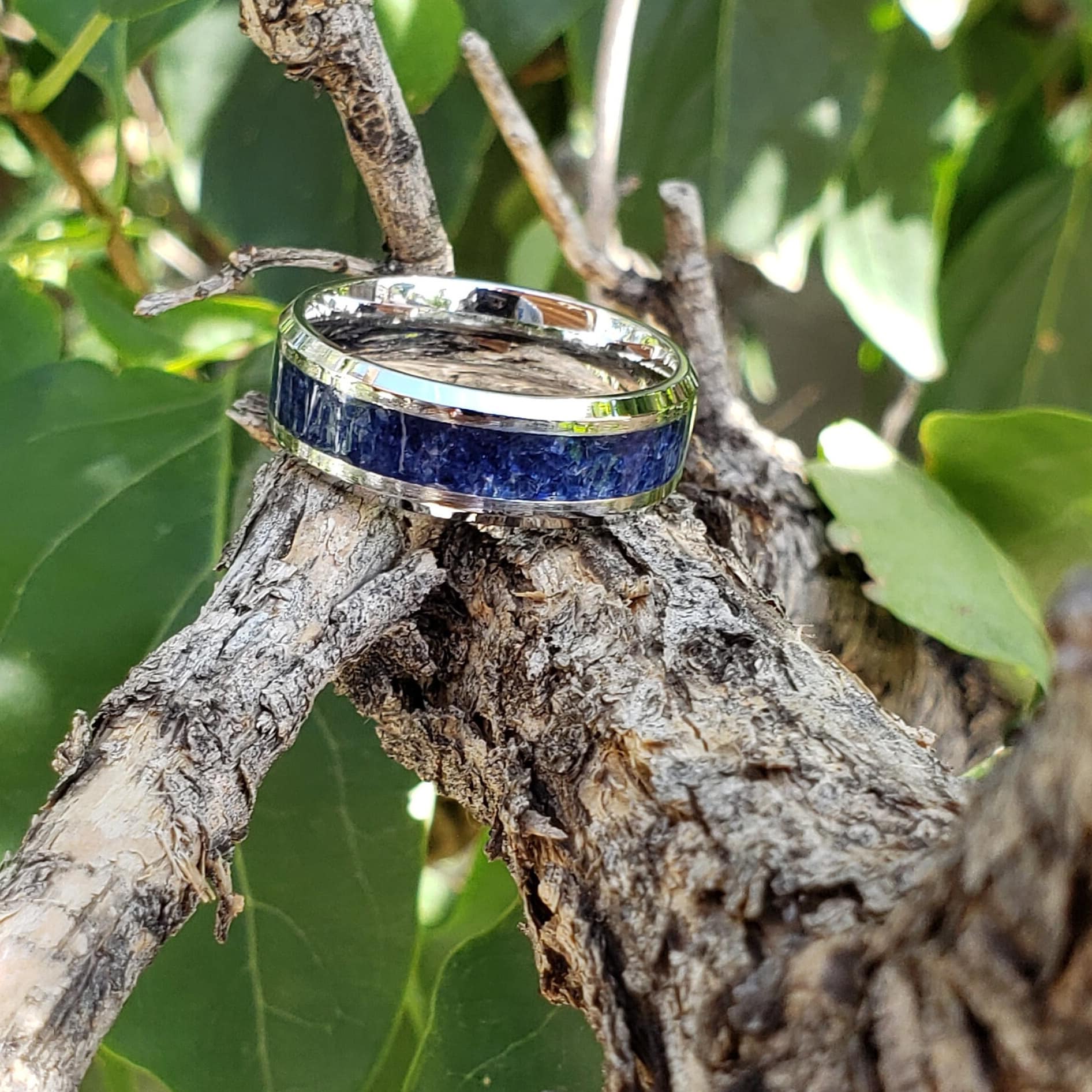 Wisdom Ring - Blue Sapphire Crystal Inlay, Tungsten Ceramic, Men Women, Wedding Ring, His Hers Promise, Engagement Ring 8mm 6mm