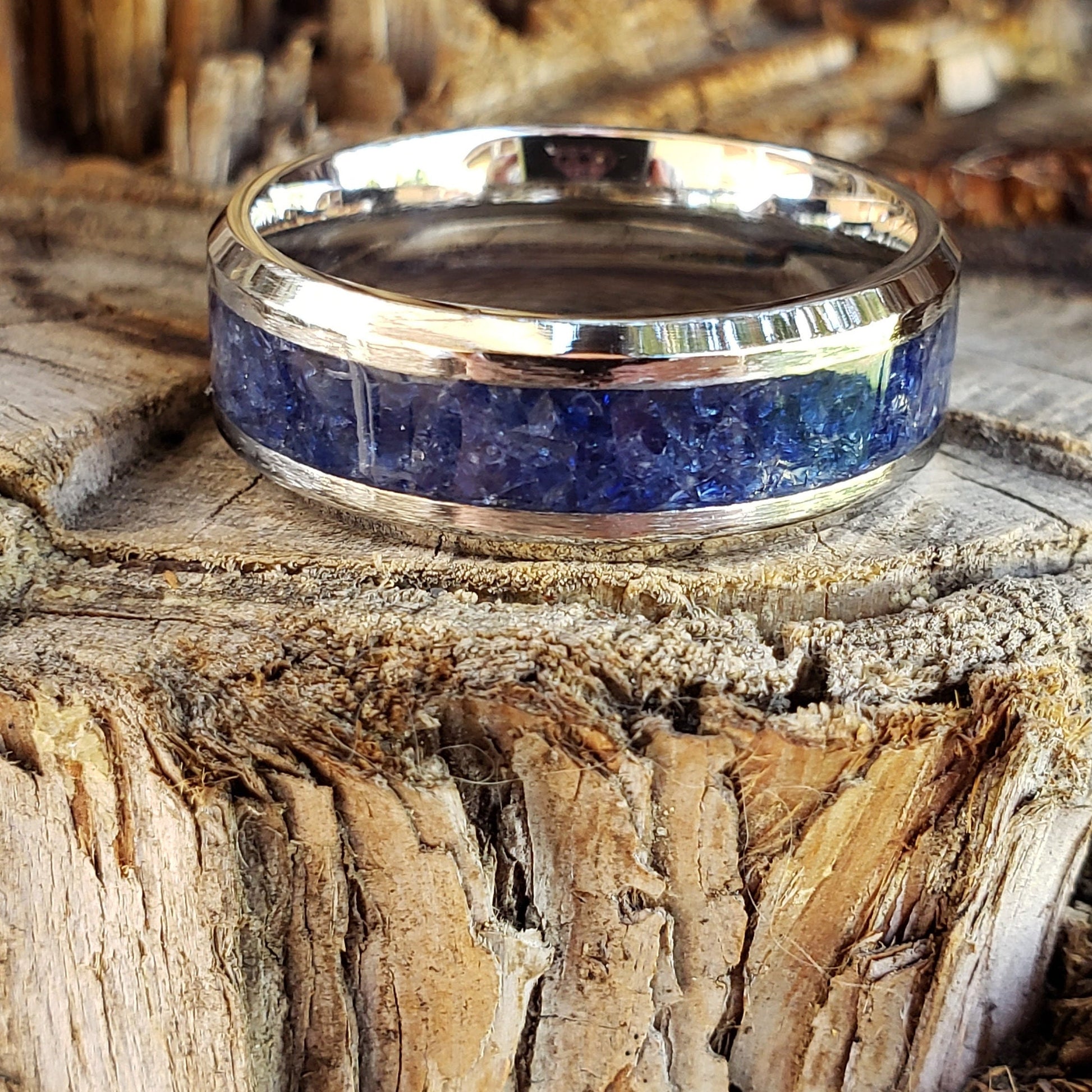 Wisdom Ring - Blue Sapphire Crystal Inlay, Tungsten Ceramic, Men Women, Wedding Ring, His Hers Promise, Engagement Ring 8mm 6mm
