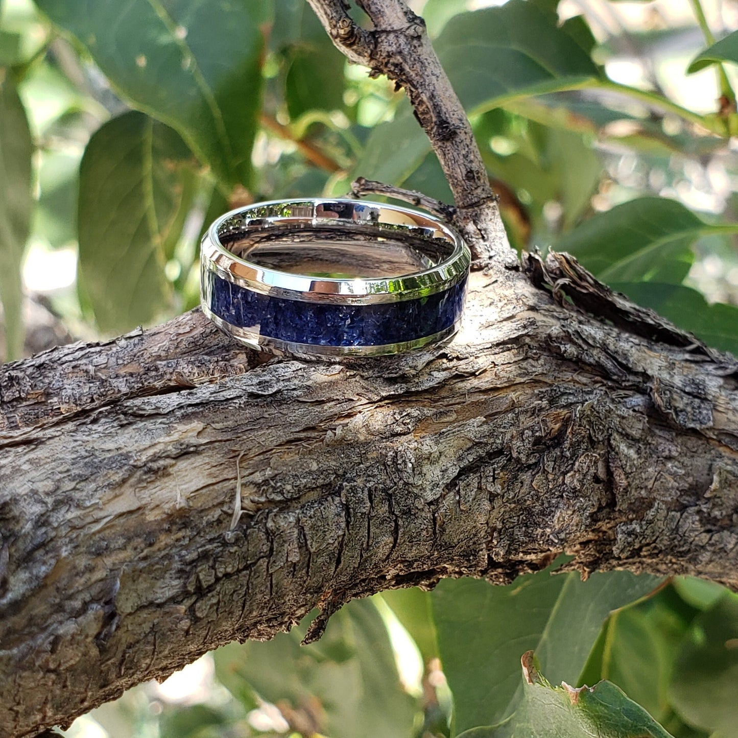 Wisdom Ring - Blue Sapphire Crystal Inlay, Tungsten Ceramic, Men Women, Wedding Ring, His Hers Promise, Engagement Ring 8mm 6mm