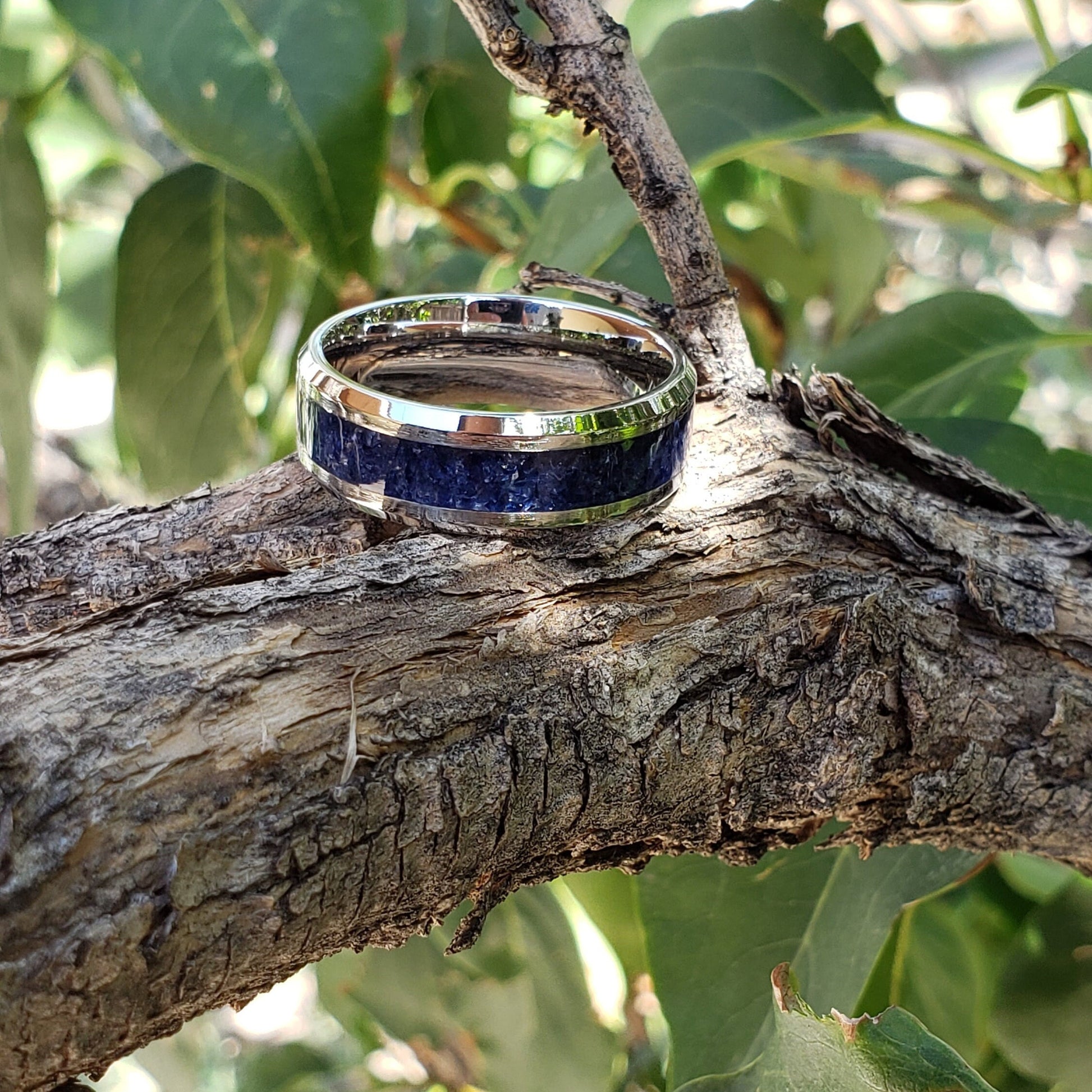 Wisdom Ring - Blue Sapphire Crystal Inlay, Tungsten Ceramic, Men Women, Wedding Ring, His Hers Promise, Engagement Ring 8mm 6mm