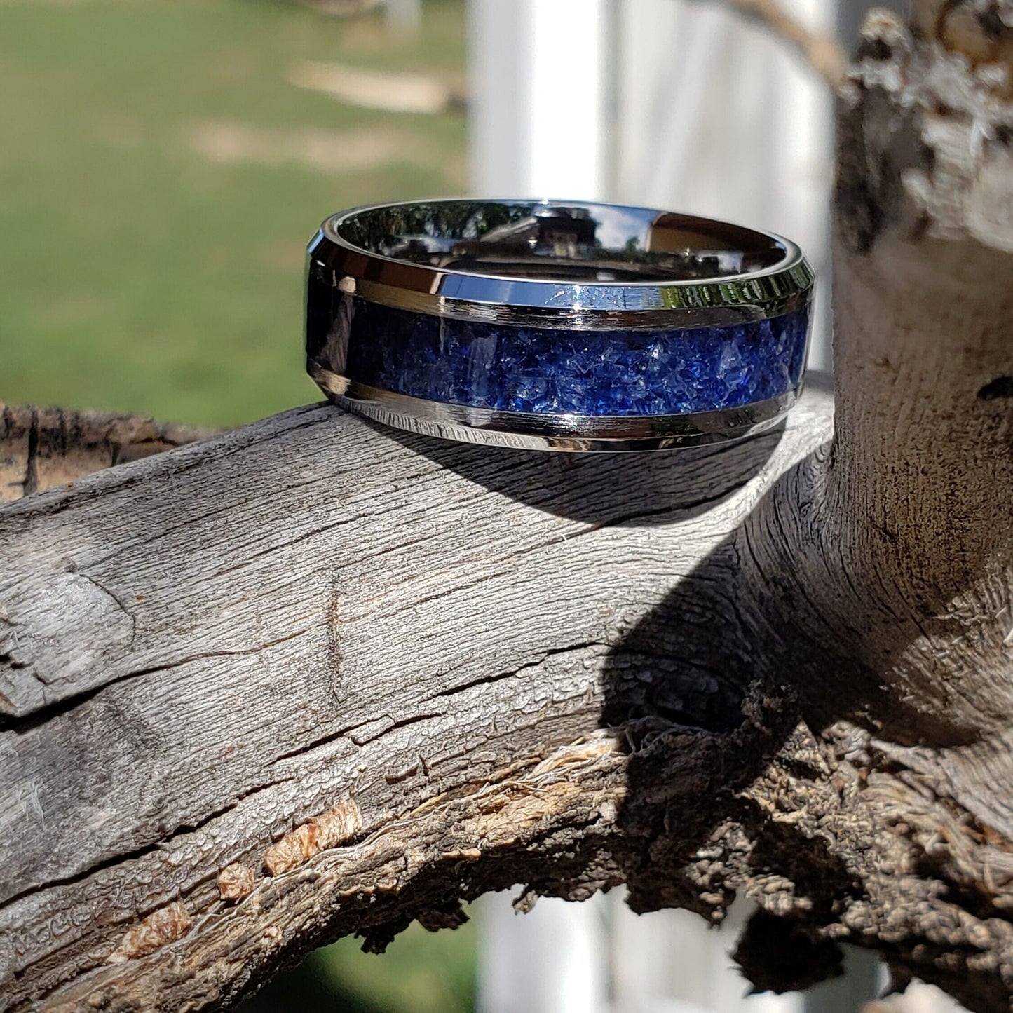 Wisdom Ring - Blue Sapphire Crystal Inlay, Tungsten Ceramic, Men Women, Wedding Ring, His Hers Promise, Engagement Ring 8mm 6mm
