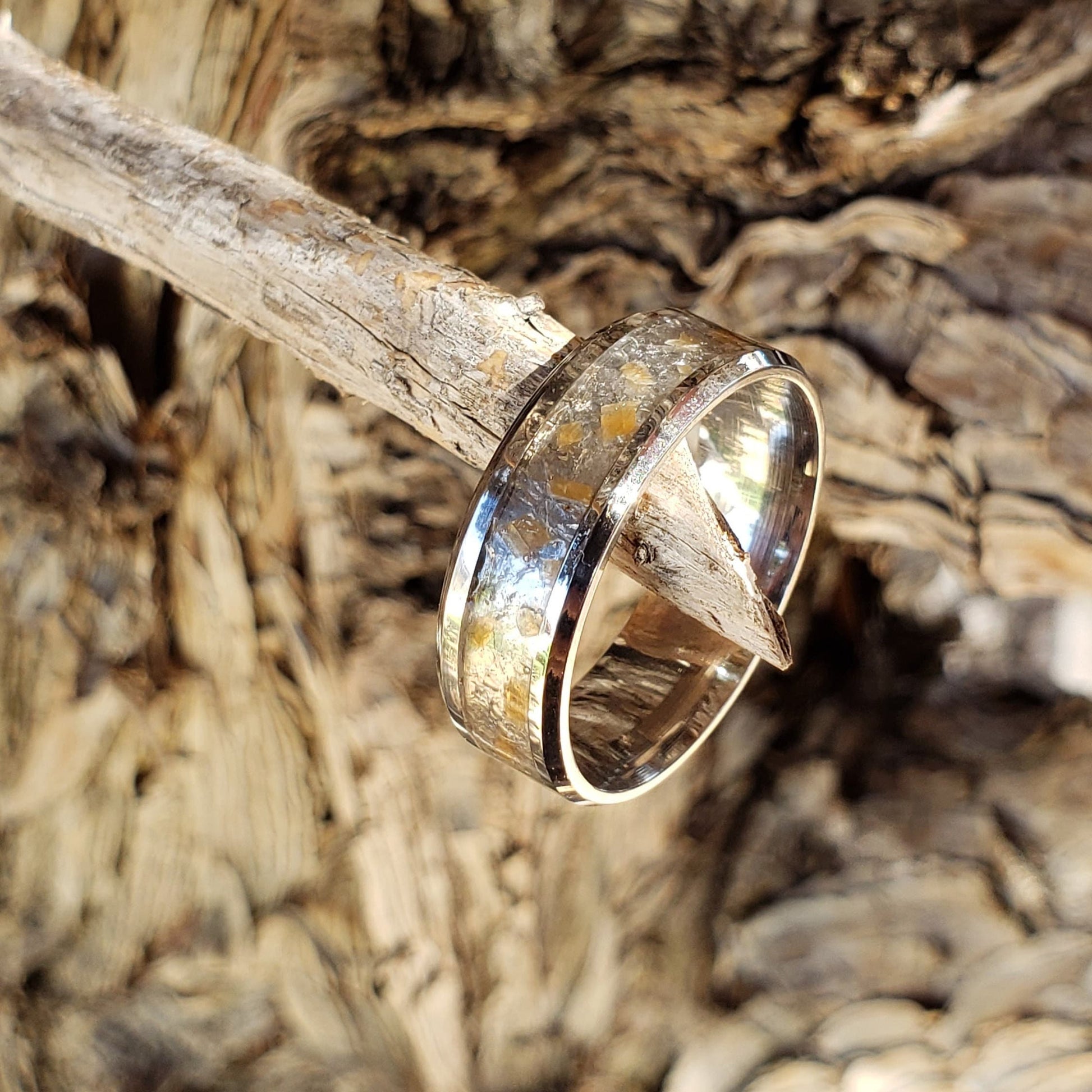 Sol Ring - Herkimer Diamond & Sunstone Crystal Inlay, Tungsten Titanium , Men Women, Wedding Ring, His Hers Promise, Engagement Ring 8mm 6mm