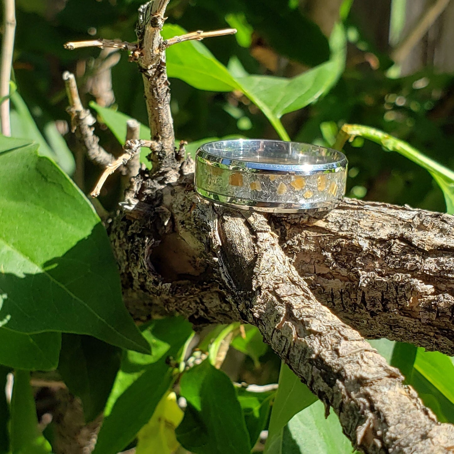 Sol Ring - Herkimer Diamond & Sunstone Crystal Inlay, Tungsten Titanium , Men Women, Wedding Ring, His Hers Promise, Engagement Ring 8mm 6mm