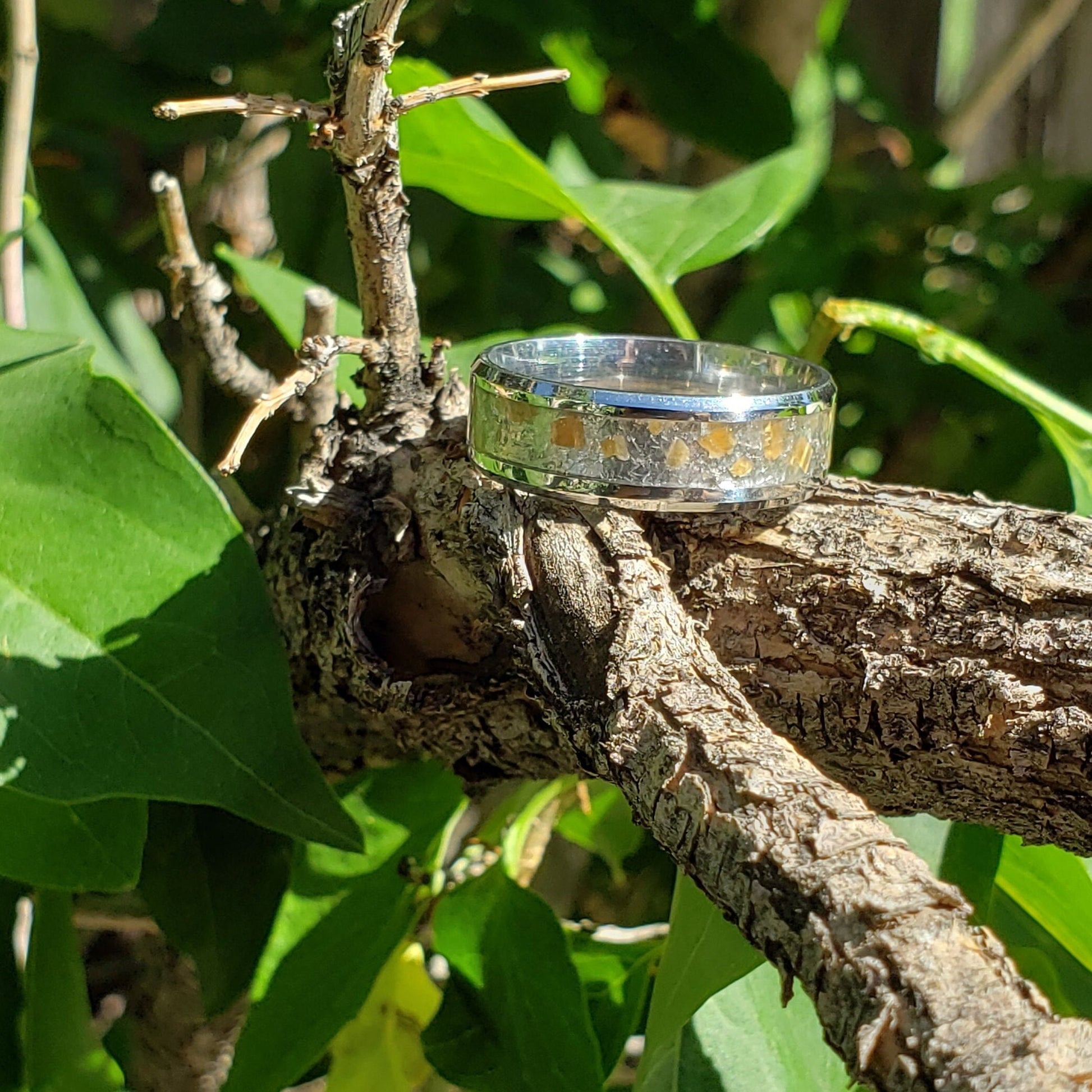 Sol Ring - Herkimer Diamond & Sunstone Crystal Inlay, Tungsten Titanium , Men Women, Wedding Ring, His Hers Promise, Engagement Ring 8mm 6mm