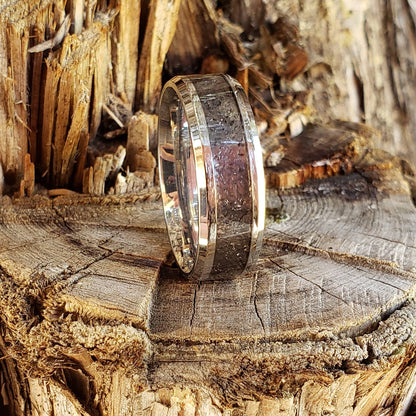 Apache Tears Ring - Crystal Inlay, Tungsten Titanium Ceramic, Men Women, Wedding Ring, His Hers Promise, Engagement Ring 8mm 6mm