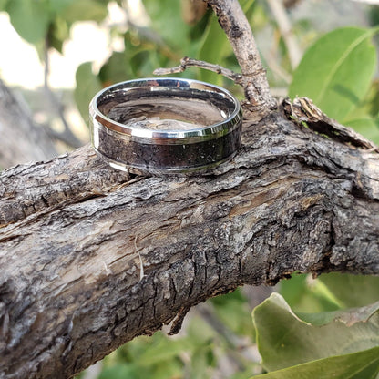 Apache Tears Ring - Crystal Inlay, Tungsten Titanium Ceramic, Men Women, Wedding Ring, His Hers Promise, Engagement Ring 8mm 6mm