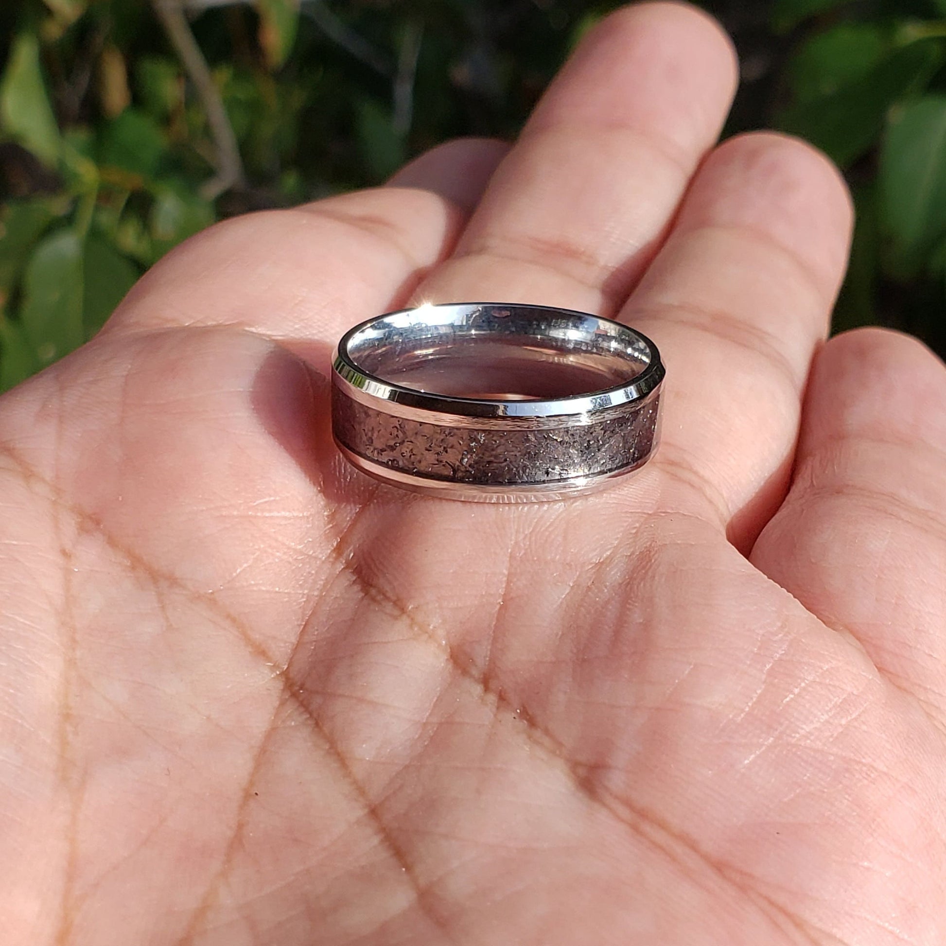 Apache Tears Ring - Crystal Inlay, Tungsten Titanium Ceramic, Men Women, Wedding Ring, His Hers Promise, Engagement Ring 8mm 6mm