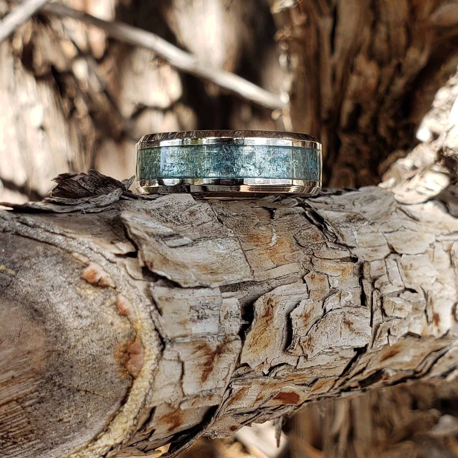 Open Sea Ring - Aquamarine Crystal Inlay, Tungsten Titanium Ceramic, Men Women, Wedding Ring, His Hers Promise, Engagement Ring 8mm 6mm