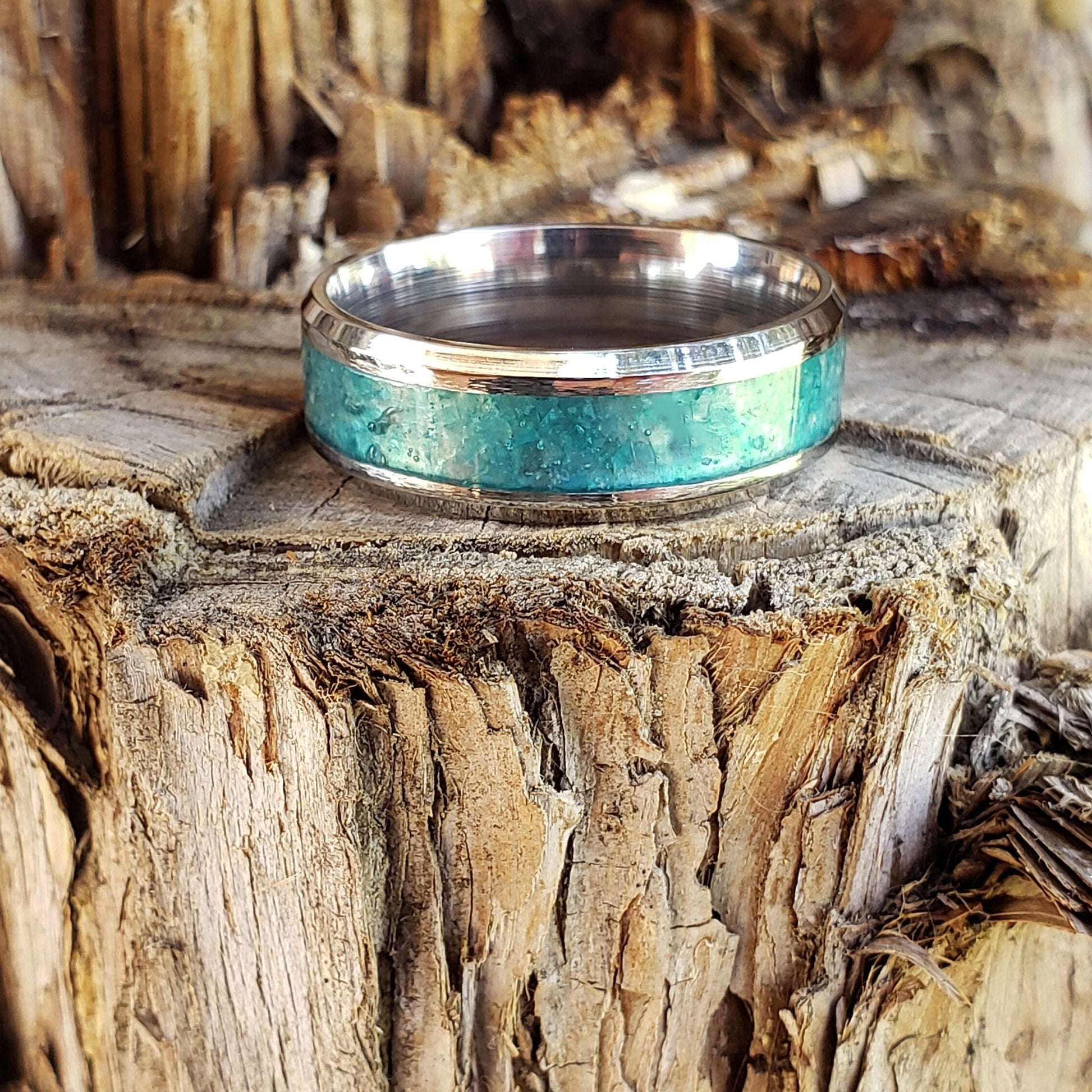 Amazon Ring - Amazonite Crystal Inlay, Tungsten Titanium Ceramic, Men Women, Wedding Ring, His Hers Promise, Engagement Ring 8mm 6mm