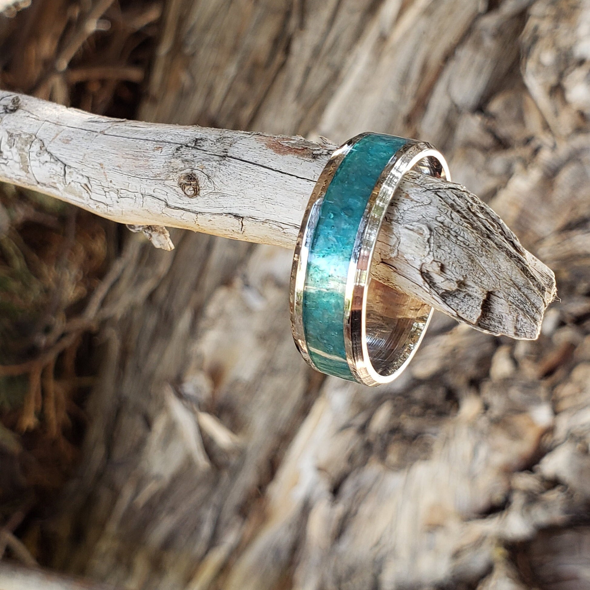 Amazon Ring - Amazonite Crystal Inlay, Tungsten Titanium Ceramic, Men Women, Wedding Ring, His Hers Promise, Engagement Ring 8mm 6mm