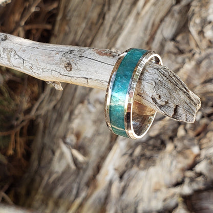Amazon Ring - Amazonite Crystal Inlay, Tungsten Titanium Ceramic, Men Women, Wedding Ring, His Hers Promise, Engagement Ring 8mm 6mm