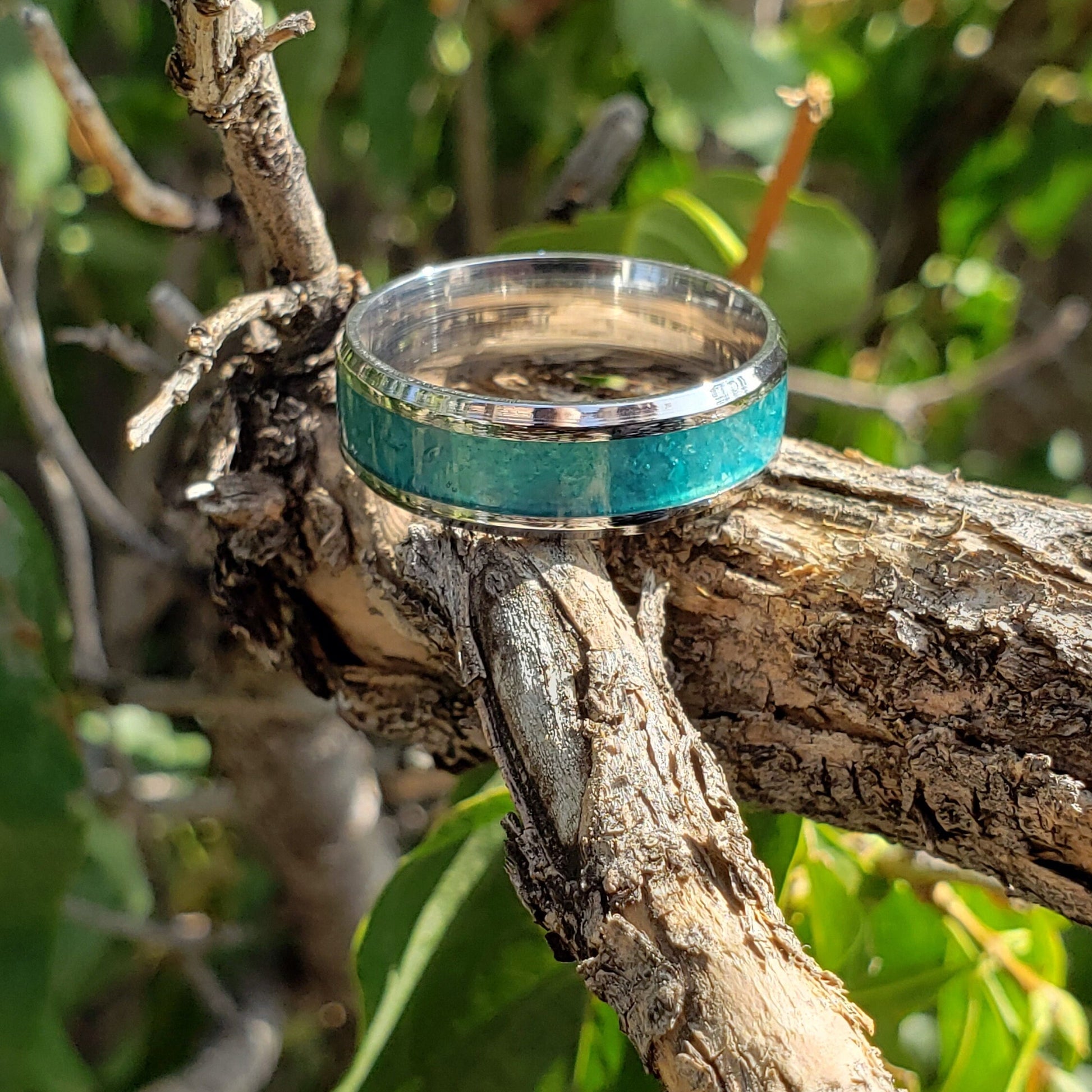 Amazon Ring - Amazonite Crystal Inlay, Tungsten Titanium Ceramic, Men Women, Wedding Ring, His Hers Promise, Engagement Ring 8mm 6mm