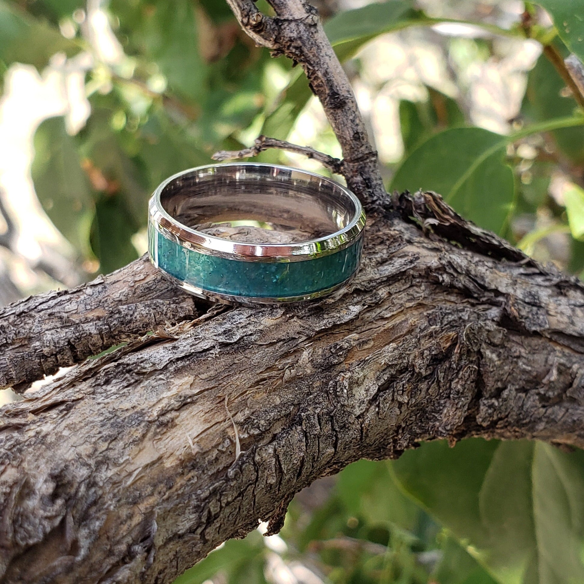 Amazon Ring - Amazonite Crystal Inlay, Tungsten Titanium Ceramic, Men Women, Wedding Ring, His Hers Promise, Engagement Ring 8mm 6mm