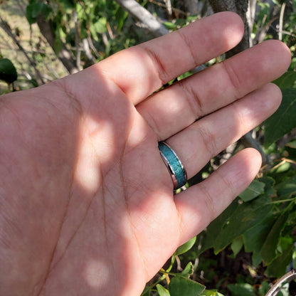 Amazon Ring - Amazonite Crystal Inlay, Tungsten Titanium Ceramic, Men Women, Wedding Ring, His Hers Promise, Engagement Ring 8mm 6mm
