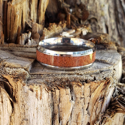 Golden Sands Ring - Goldstone Crystal Inlay, Tungsten Titanium Ceramic, Men Women, Wedding Ring, His Hers Promise, Engagement Ring 8mm 6mm