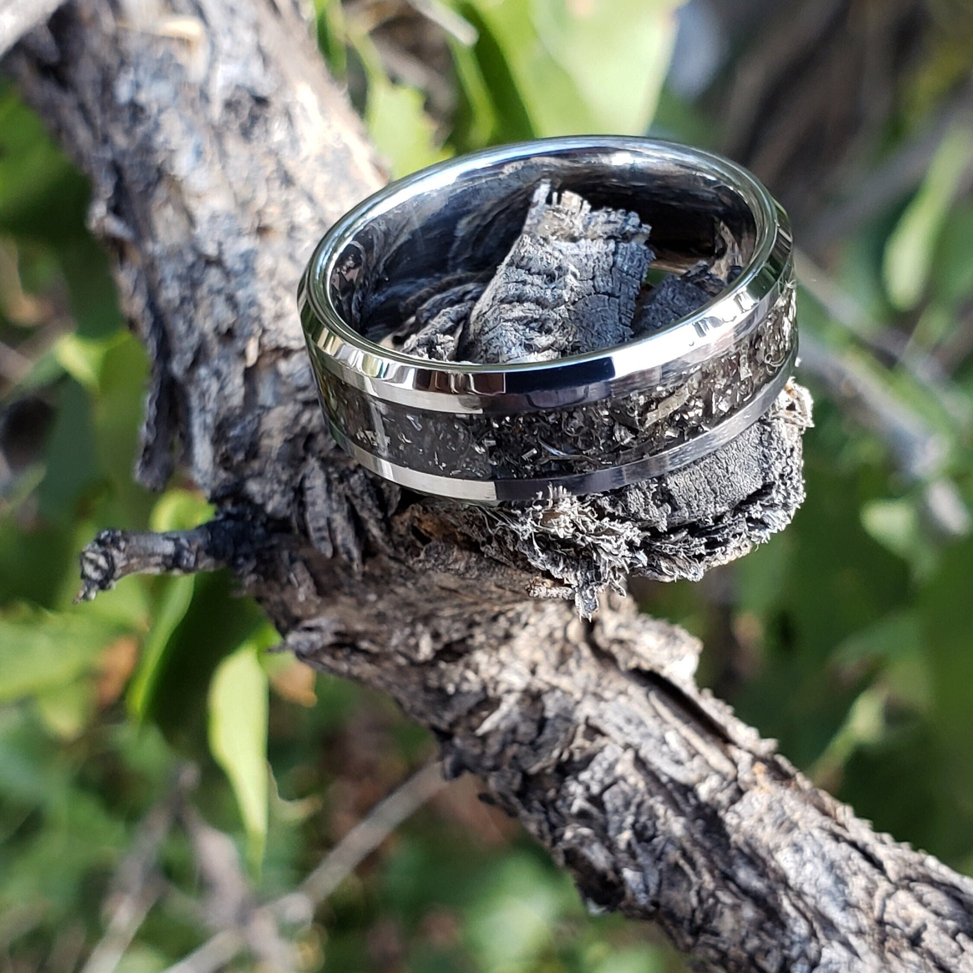 Iron Sky Ring - Gibeon Meteorite Inlay, Tungsten Titanium Ceramic, Men Women, Wedding Ring, His Hers Promise, Engagement Ring 8mm 6mm