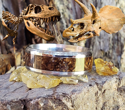 Jurassic Ring - Dinosaur Bone Inlay, Tungsten Titanium Ceramic, Men & Women, Wedding Ring, His Hers Promise Ring, Engagement Ring, 8mm 6mm