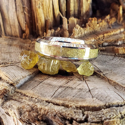 Mellow Ring - Yellow Garnet Crystal Inlay, Tungsten Titanium Ceramic, Men Women, Wedding Ring, His Hers Promise, Engagement Ring 8mm 6mm