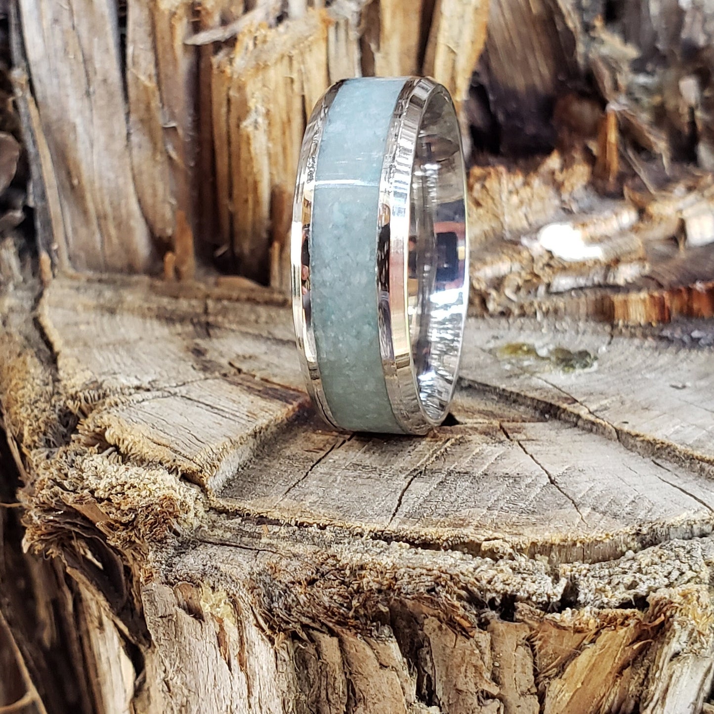 Sky Blue Ring - Blue Aragonite Crystal Inlay, Tungsten Titanium Ceramic, Men Women, Wedding Ring, His Hers Promise, Engagement Ring 8mm 6mm