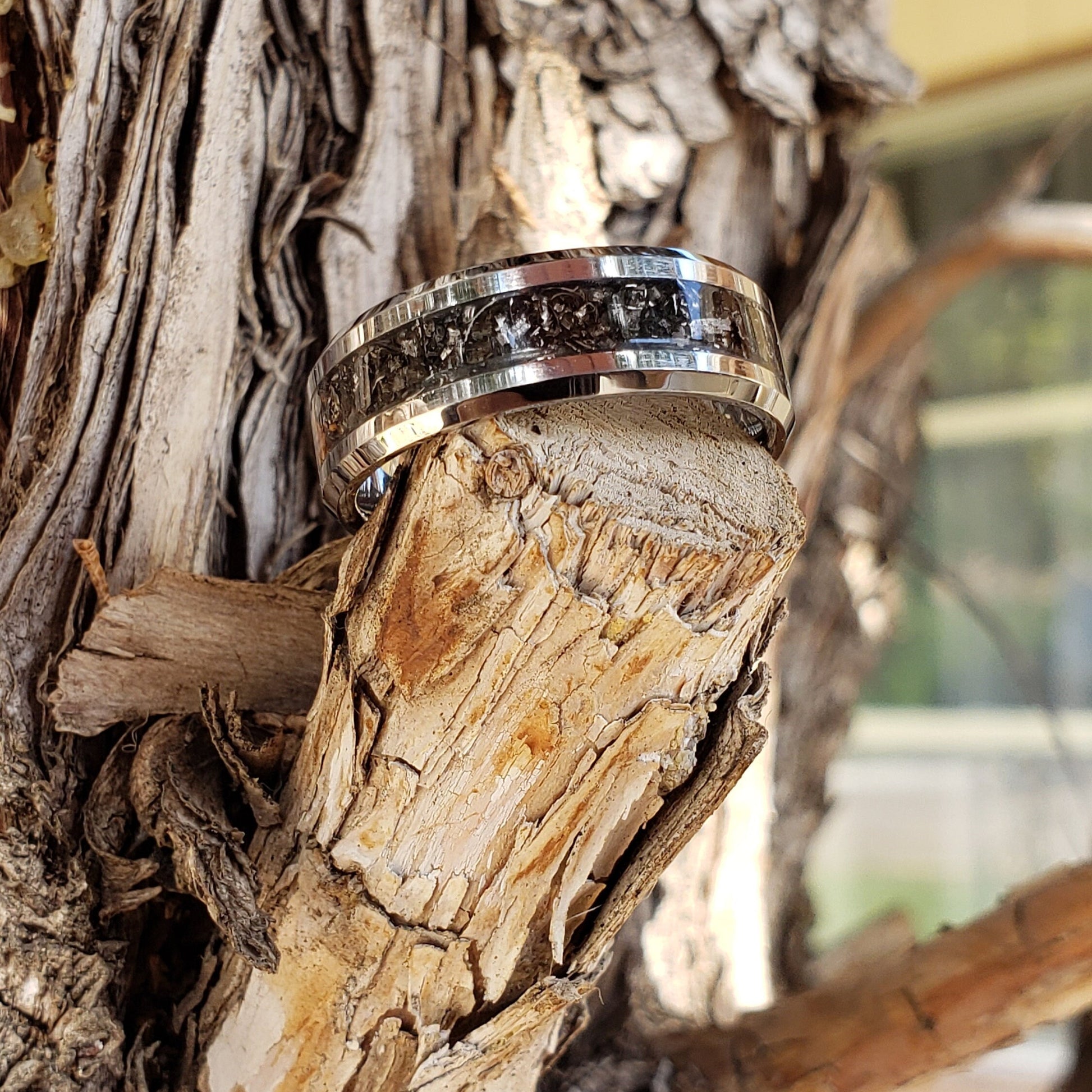 Iron Sky Ring - Gibeon Meteorite Inlay, Tungsten Titanium Ceramic, Men Women, Wedding Ring, His Hers Promise, Engagement Ring 8mm 6mm