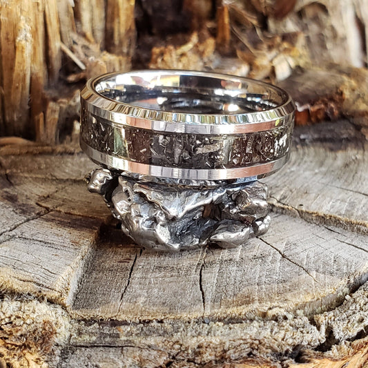 Iron Sky Ring - Gibeon Meteorite Inlay, Tungsten Titanium Ceramic, Men Women, Wedding Ring, His Hers Promise, Engagement Ring 8mm 6mm