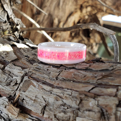 Dream Ring - Hot Pink Opal Crystal Inlay, Tungsten Titanium Ceramic, Men Women, Wedding Ring, His Hers Promise, Engagement Ring 8mm 6mm