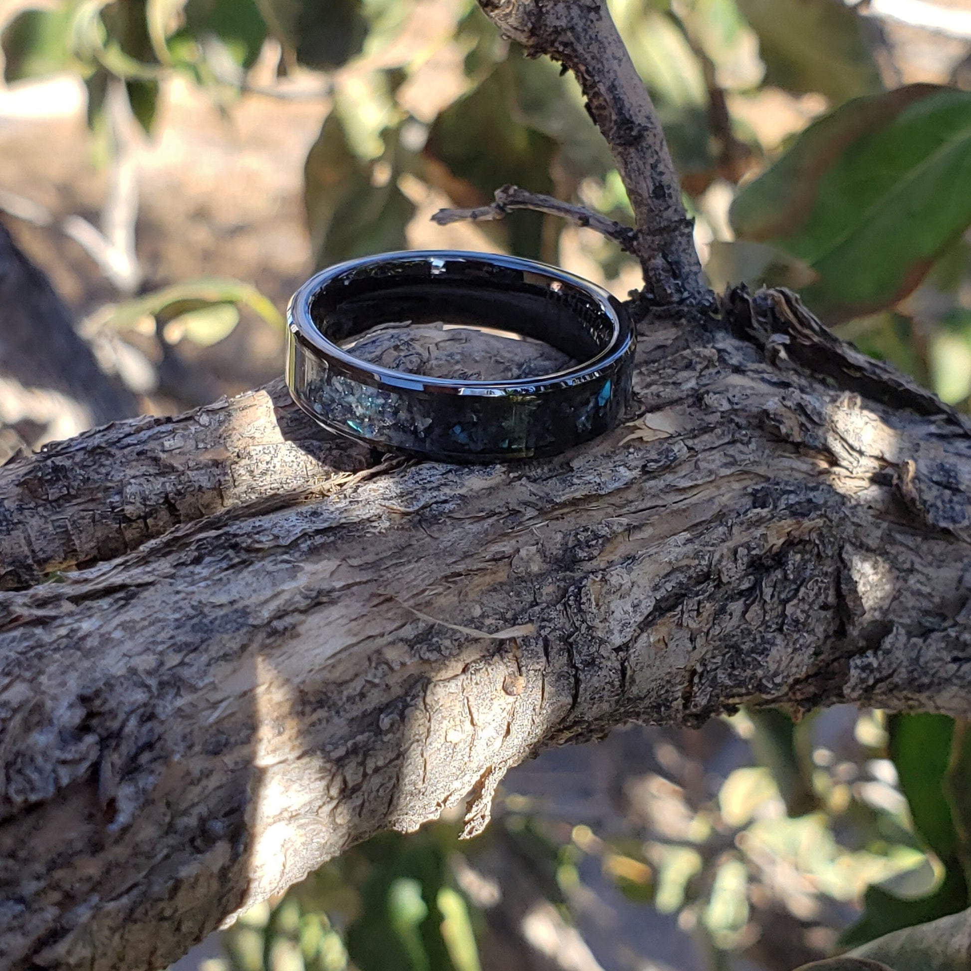 Midnight Borealis Ring - Labradorite Crystal Inlay, Tungsten Titanium Ceramic, Men Women, Wedding Ring, His Hers Promise, Engagement Ring