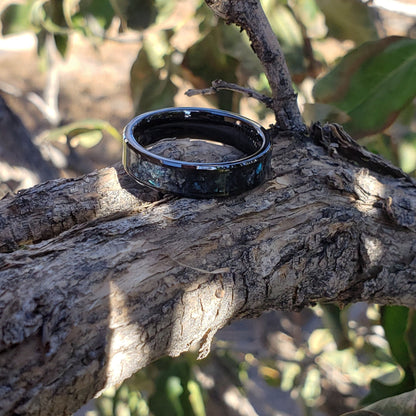 Midnight Borealis Ring - Labradorite Crystal Inlay, Tungsten Titanium Ceramic, Men Women, Wedding Ring, His Hers Promise, Engagement Ring