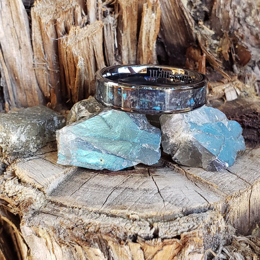 Midnight Borealis Ring - Labradorite Crystal Inlay, Tungsten Titanium Ceramic, Men Women, Wedding Ring, His Hers Promise, Engagement Ring