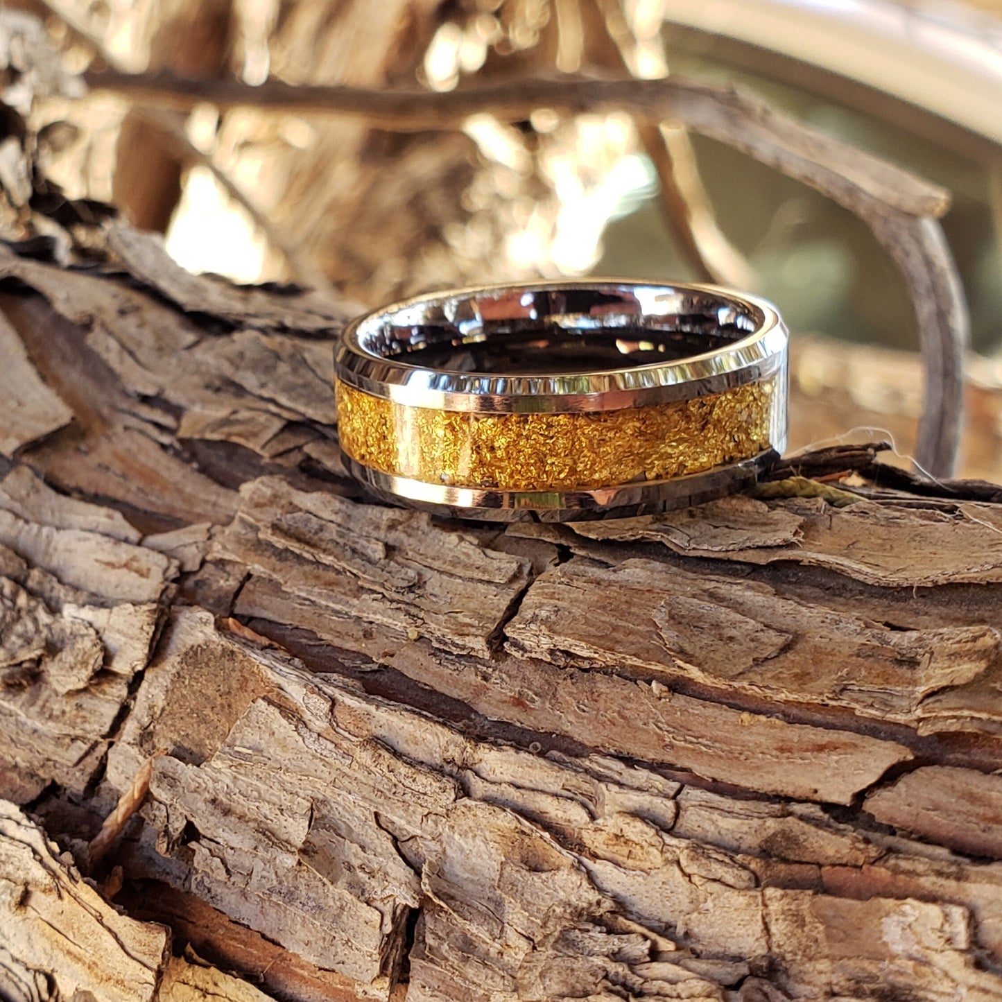 Midas Ring - 24k Gold Inlay, Tungsten Titanium Ceramic, Men Women, Wedding Ring, His Hers Promise, Engagement Ring 8mm 6mm