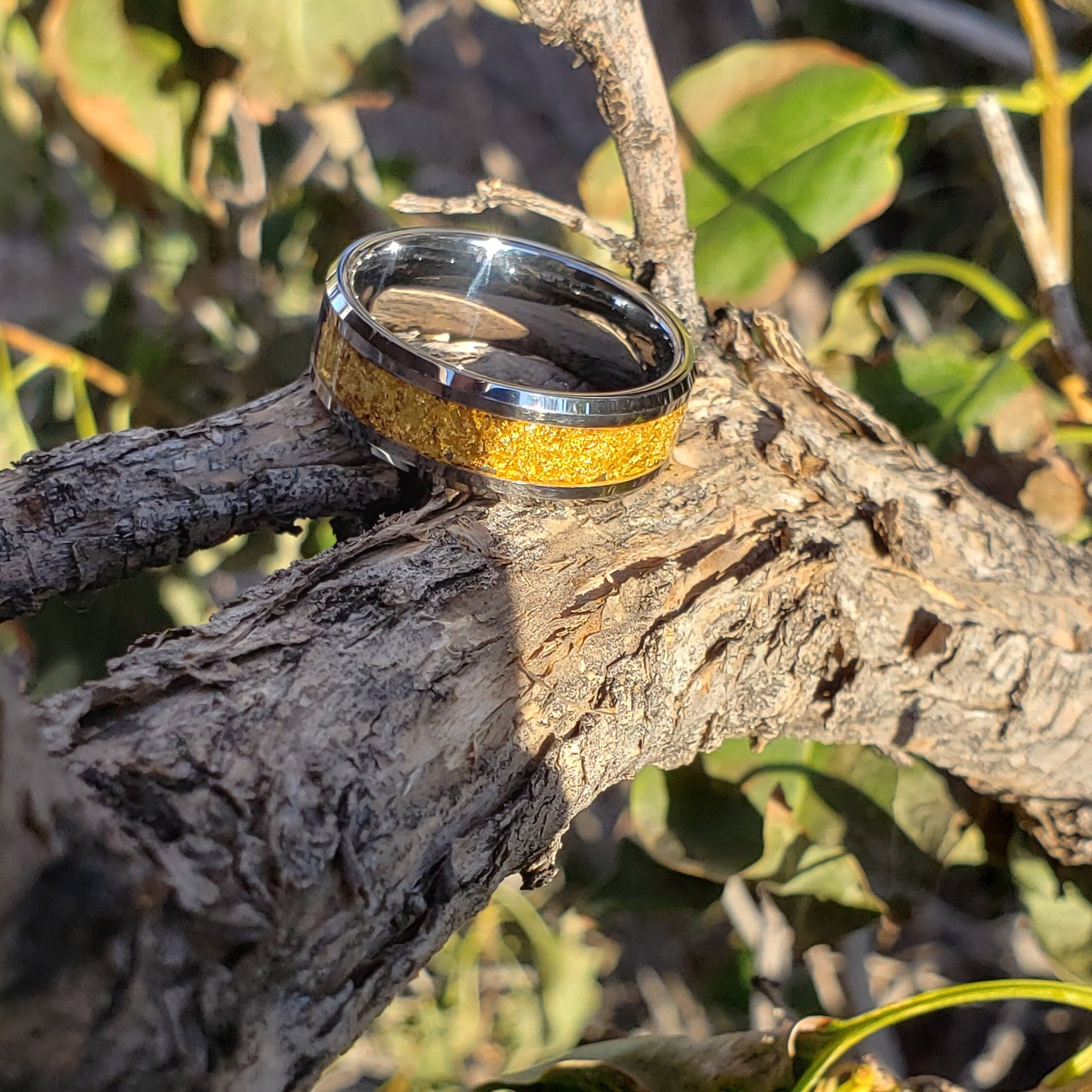 Midas Ring - 24k Gold Inlay, Tungsten Titanium Ceramic, Men Women, Wedding Ring, His Hers Promise, Engagement Ring 8mm 6mm