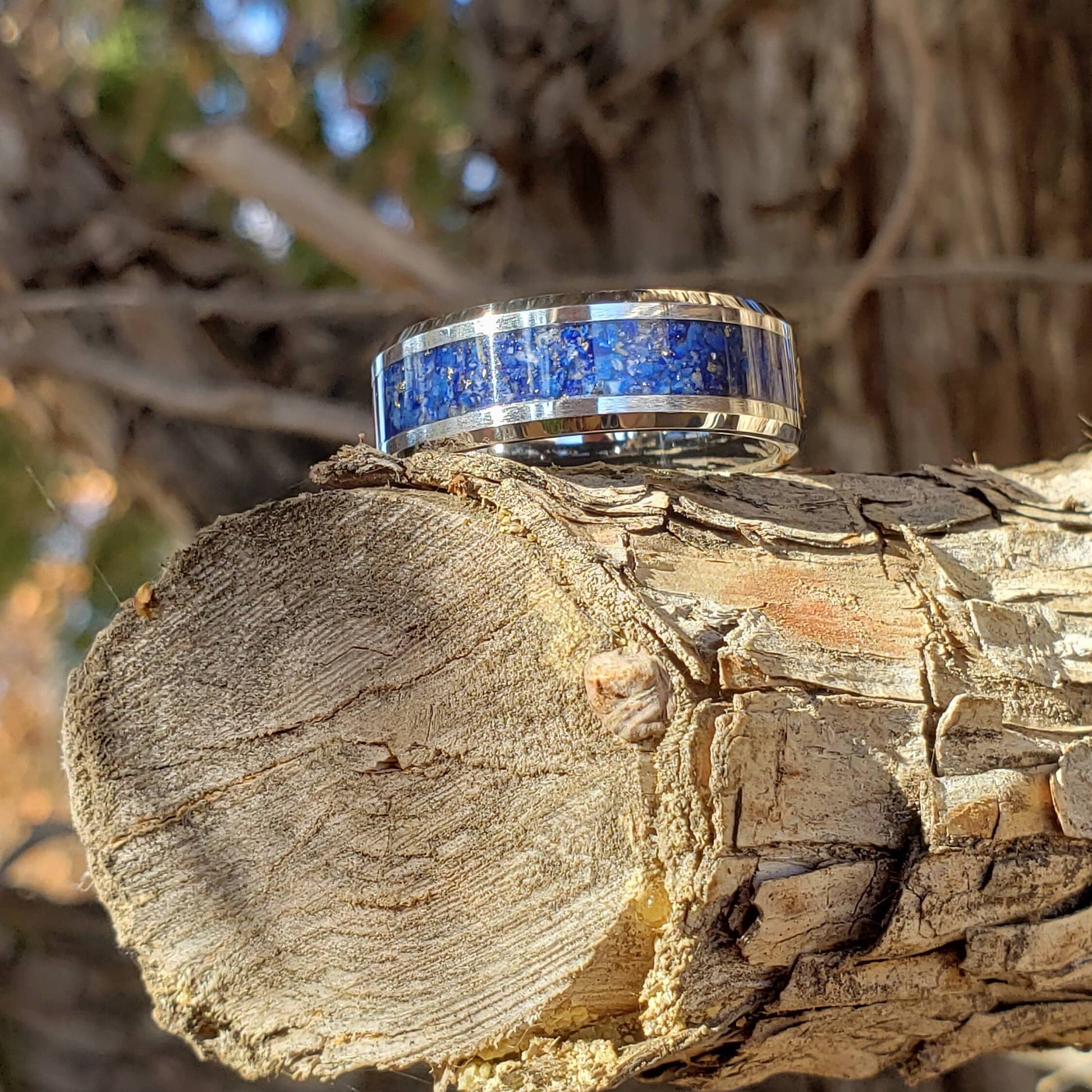 Royalty Ring - Lapis Lazuli Crystal Inlay, Tungsten Titanium Ceramic, Men Women, Wedding Ring, His Hers Promise, Engagement Ring 8mm 6mm