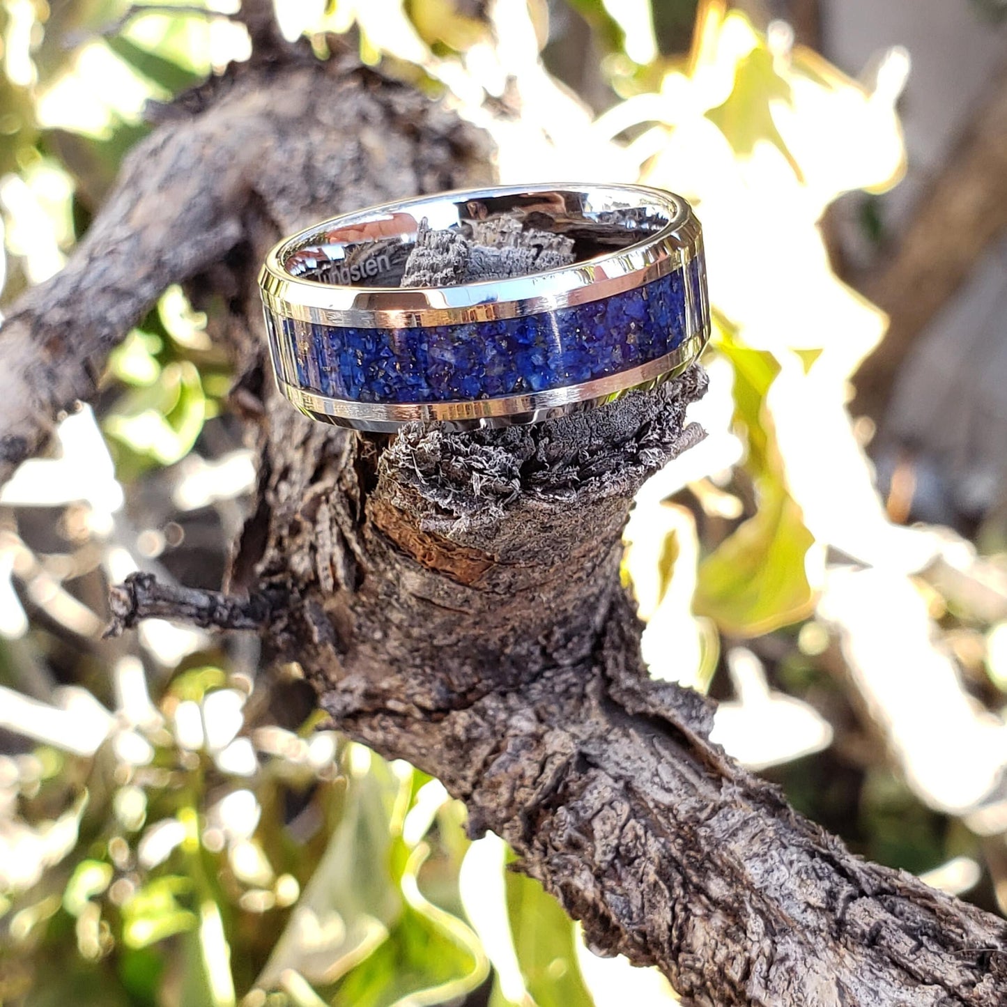 Royalty Ring - Lapis Lazuli Crystal Inlay, Tungsten Titanium Ceramic, Men Women, Wedding Ring, His Hers Promise, Engagement Ring 8mm 6mm
