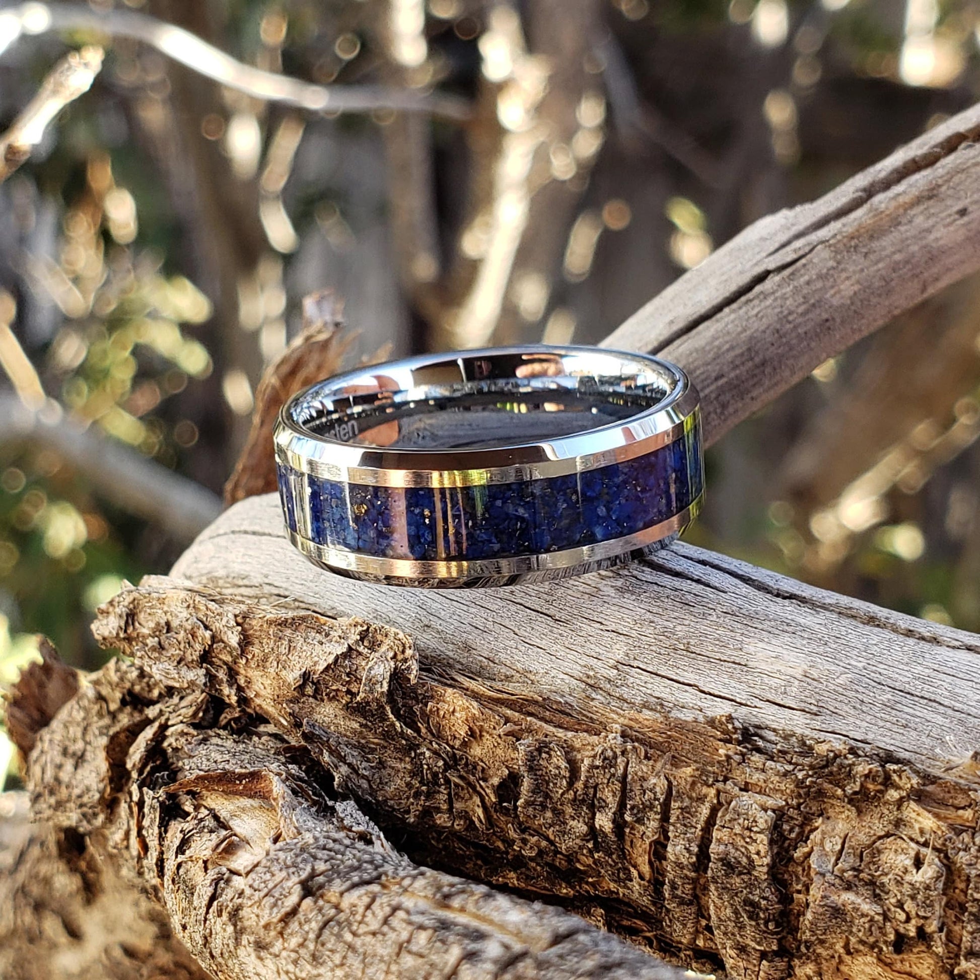 Royalty Ring - Lapis Lazuli Crystal Inlay, Tungsten Titanium Ceramic, Men Women, Wedding Ring, His Hers Promise, Engagement Ring 8mm 6mm