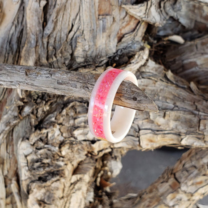 Dream Ring - Hot Pink Opal Crystal Inlay, Tungsten Titanium Ceramic, Men Women, Wedding Ring, His Hers Promise, Engagement Ring 8mm 6mm