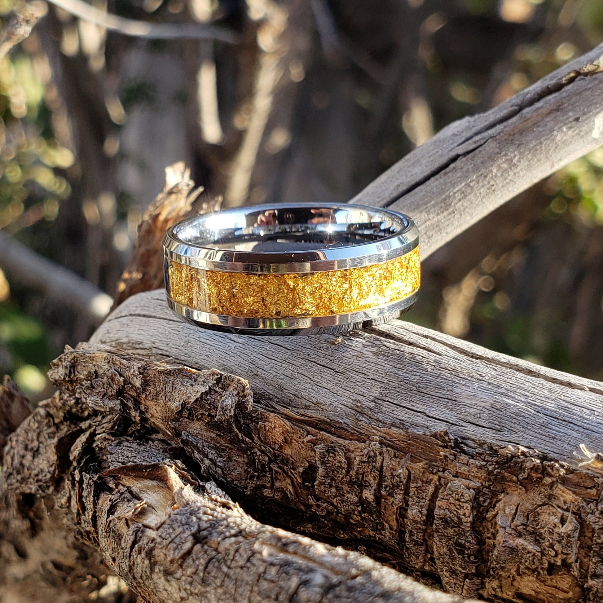 Midas Ring - 24k Gold Inlay, Tungsten Titanium Ceramic, Men Women, Wedding Ring, His Hers Promise, Engagement Ring 8mm 6mm